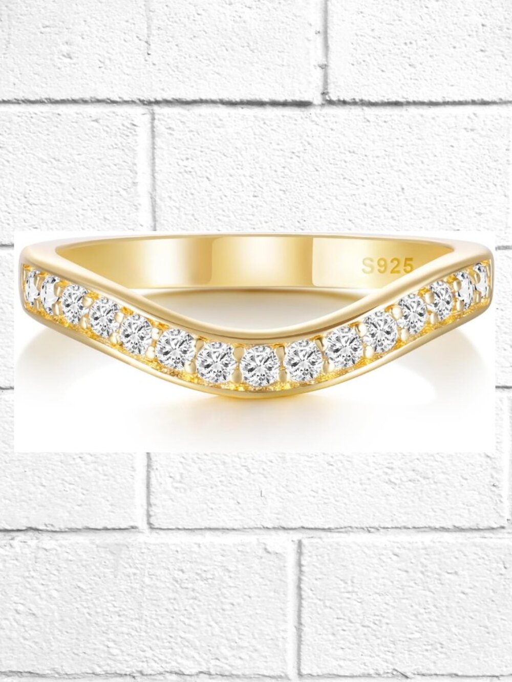 NWT! 14K Gold-Plated Womens Ring-925 Sterling Silver with (15) Round CZ's-Size 7
